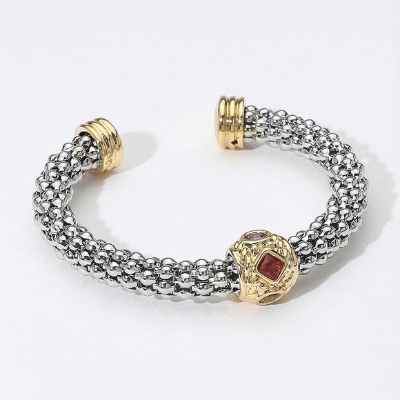 Colorful Two Tone Mesh Chain Cuff Bracelet - Picture 3 of 3